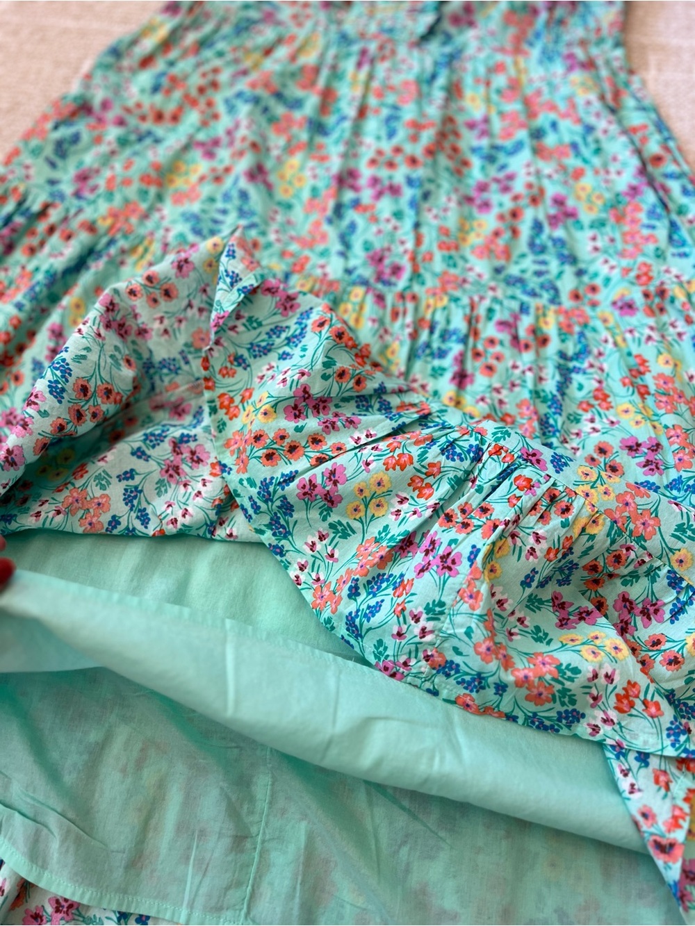 J. Crew Mint Green Floral Ruffle Dress with Pockets Size 14 - Picture 4 of 12